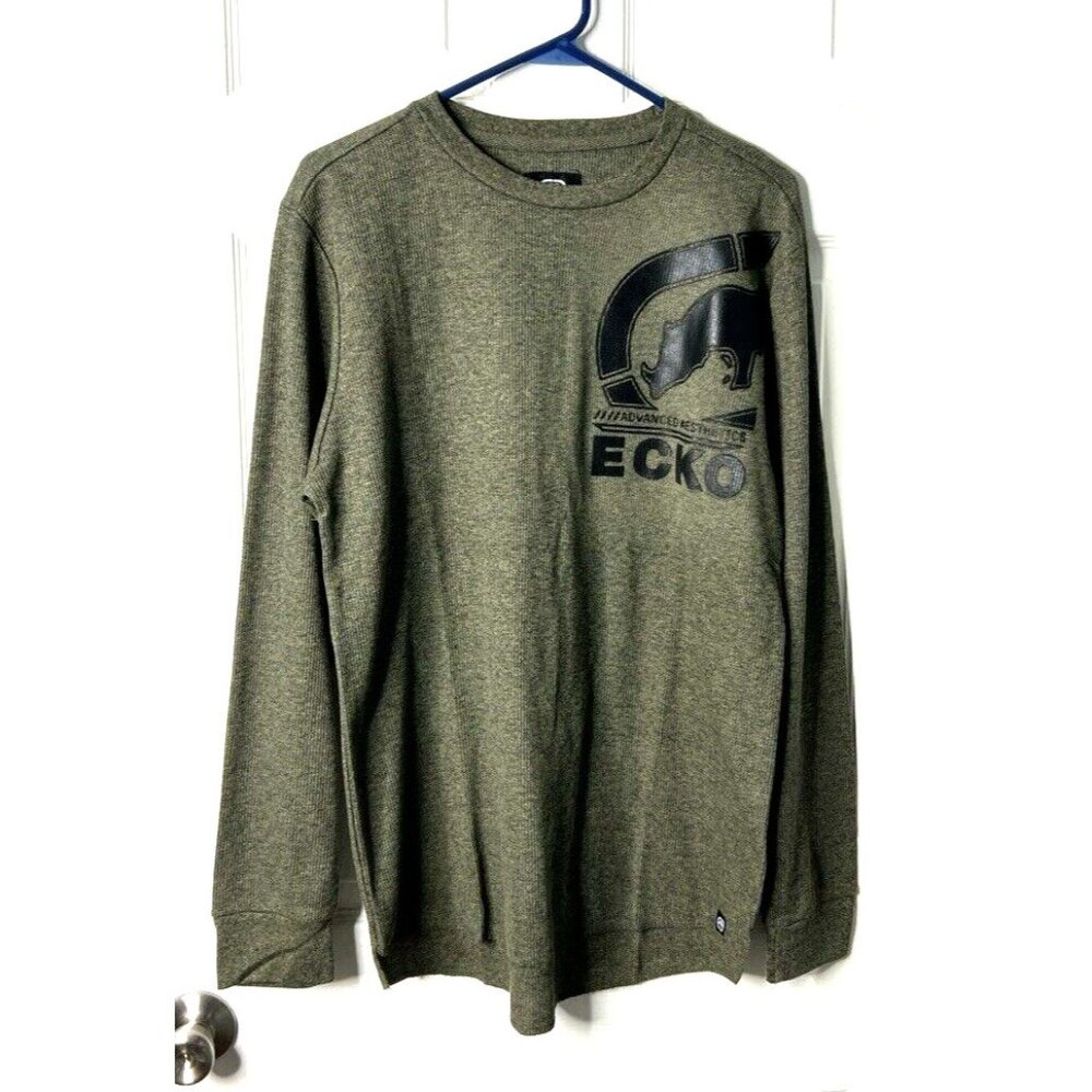 Ecko Unltd Advanced Aesthetics Olive Green Waffle Long Sleeve Crew Neck - Size M